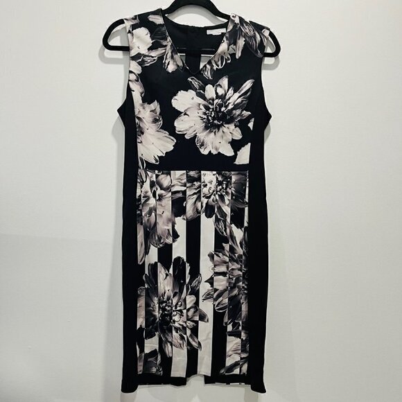 H&M Floral Sleeveless Pleated V Neck Midi Sheath Dress | office Business Casual - Picture 2 of 10